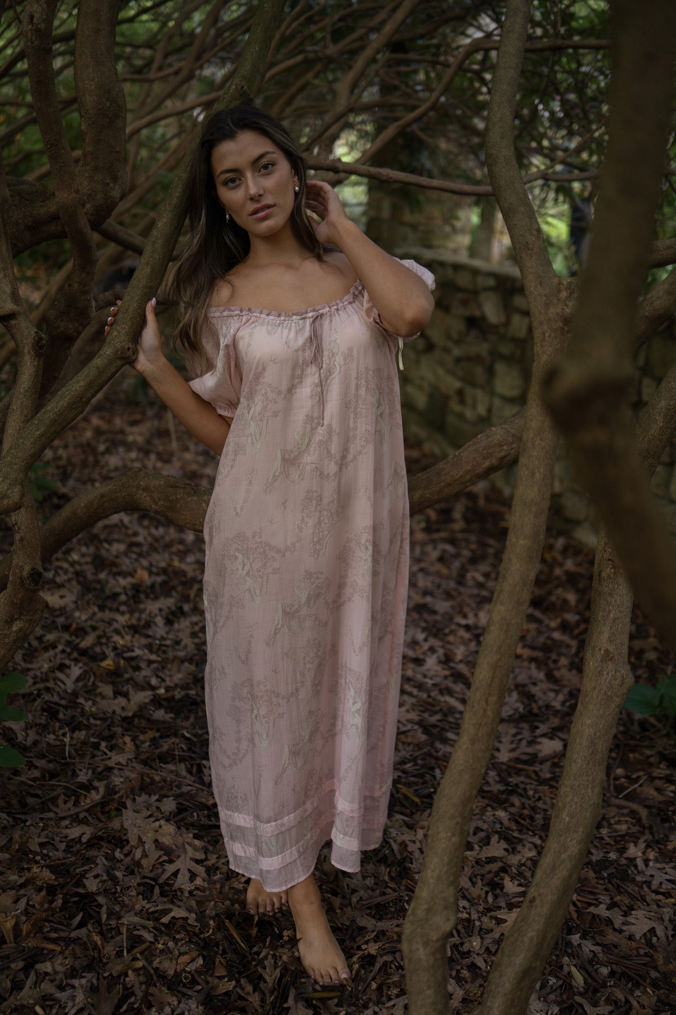 strapless open back dress Pink And White Floral Caftan Midi Dress | Purple Door