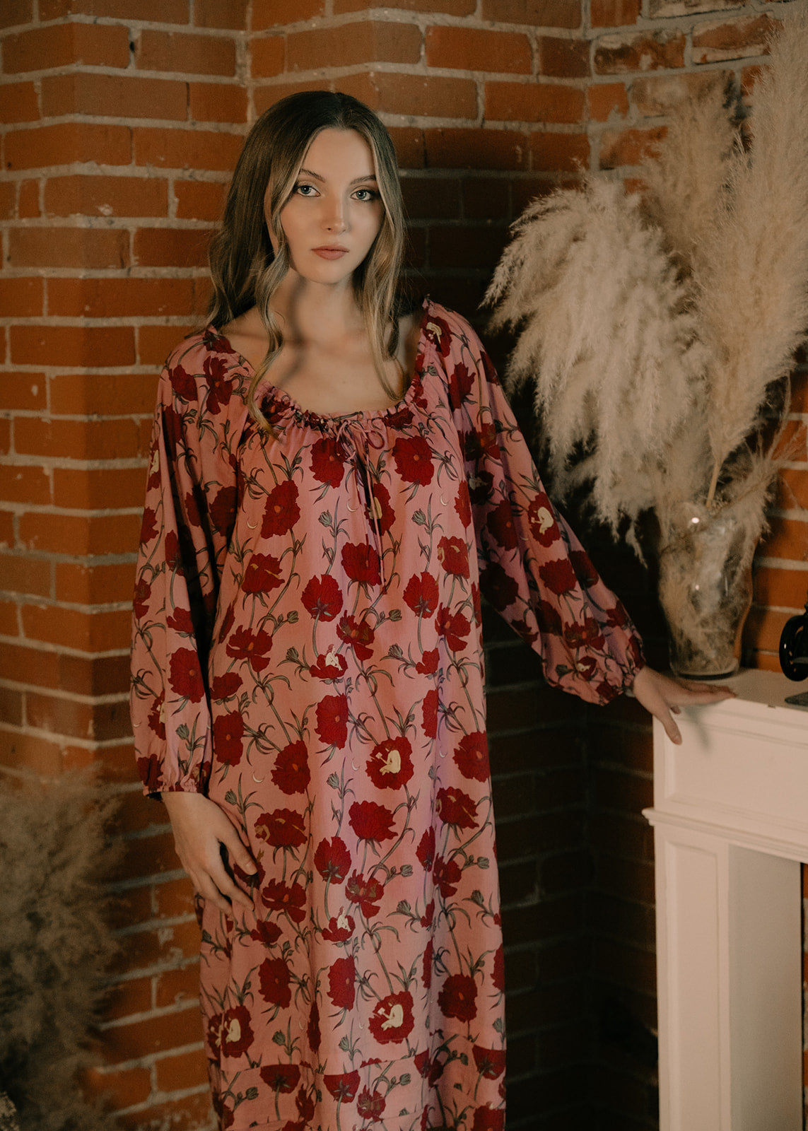 Till Blush Of Night luxury loungewear / pyjama nightgown style made out of lightweight Tencel eco-friendly fabric in pink and red colorway 
