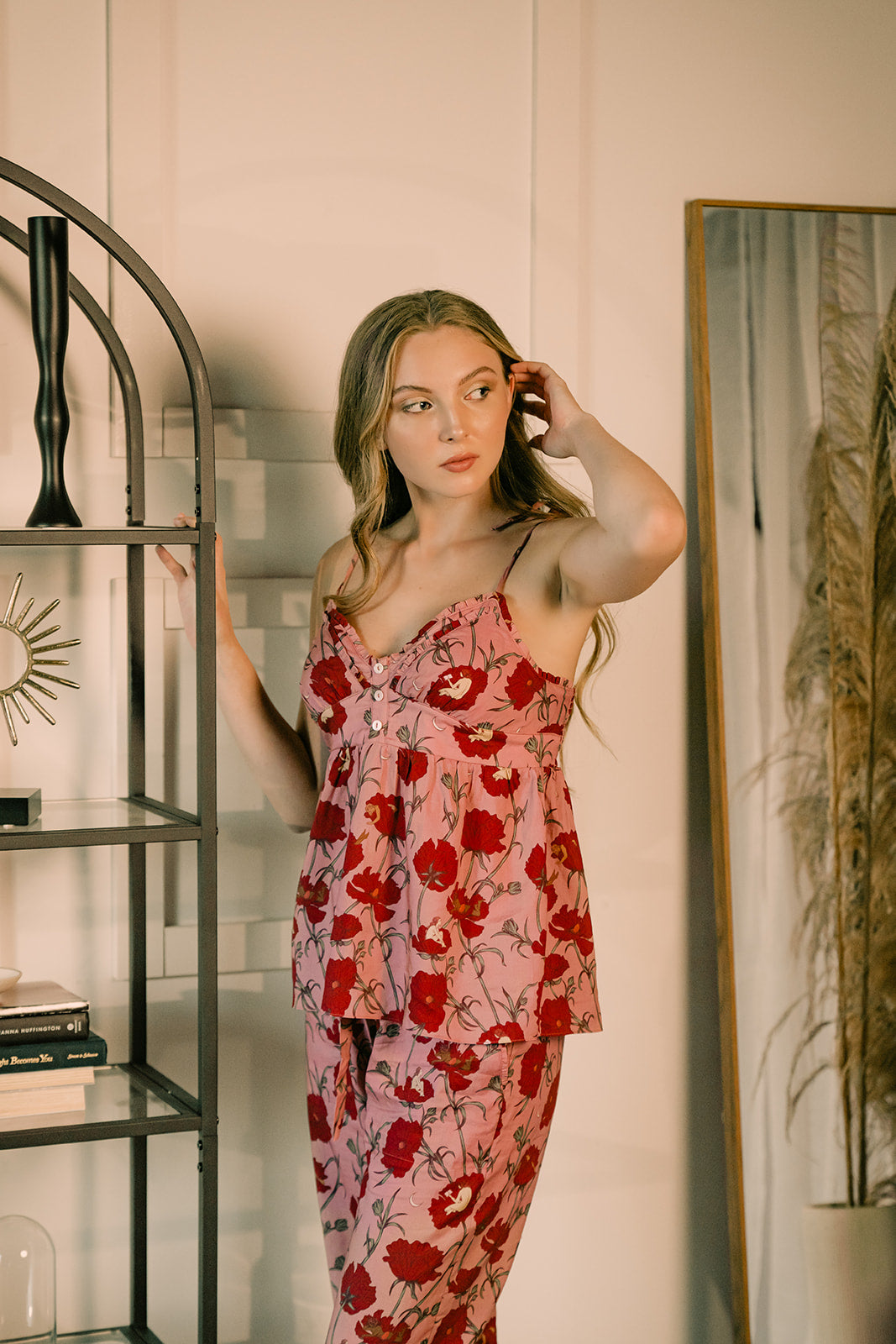 Till Blush Of Night luxury loungewear / pyjama camisole tank top style made out of lightweight Tencel eco-friendly fabric in pink and red colorway 